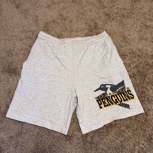 Vintage Pittsburgh Penguins Shorts Mens Medium Gray Elastic Waist Drawstring NHL